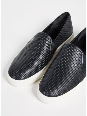 VINCE Woman’s Black Slip-On Perforated Leather Sneakers sz 5. NWOB